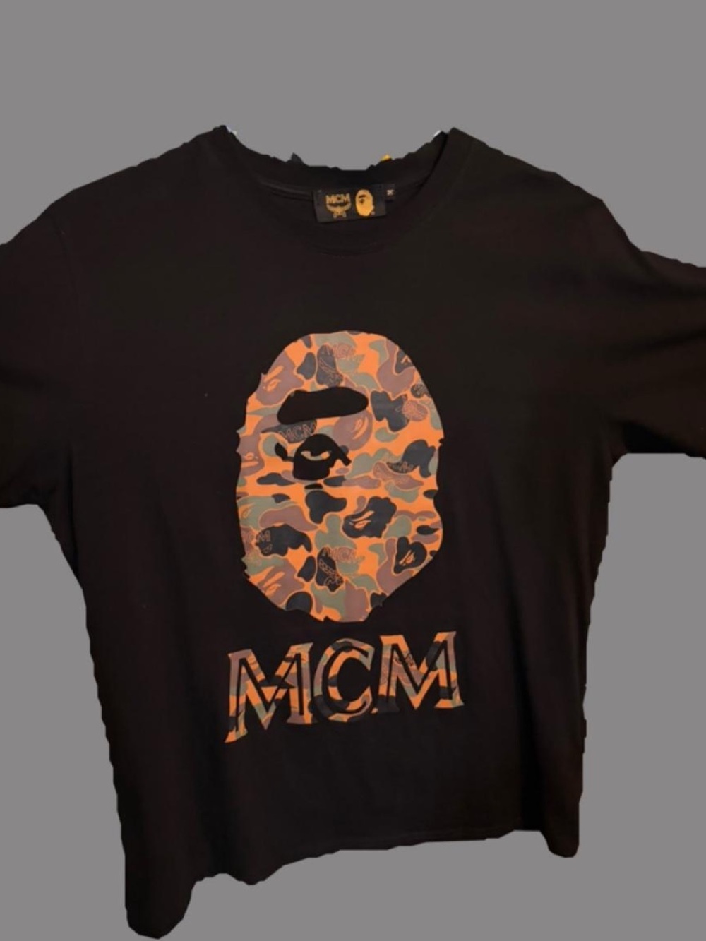 MCMxBAPE Black Short-Sleeve Tee with Orange Camouflage Logo